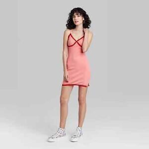 Size XS Women's Sleeveless Lace Trim Knit Bodycon Dress - Wild Fable Coral Pink